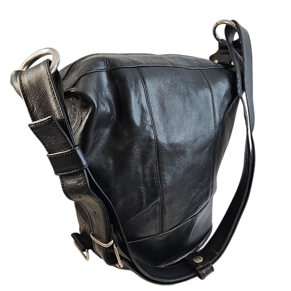 Marco Valentino Black Leather Bucket Bag Large Shoulder Bag - Picture 7 of 16